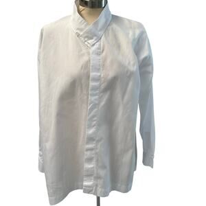 Eskandar Long A-Line Chinese Collar Shirt in White Small Lagenlook Artsy
